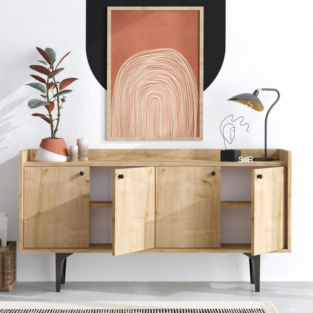 Credenza in legno "Navi" - 150 x 40 x 80 cm - Beige