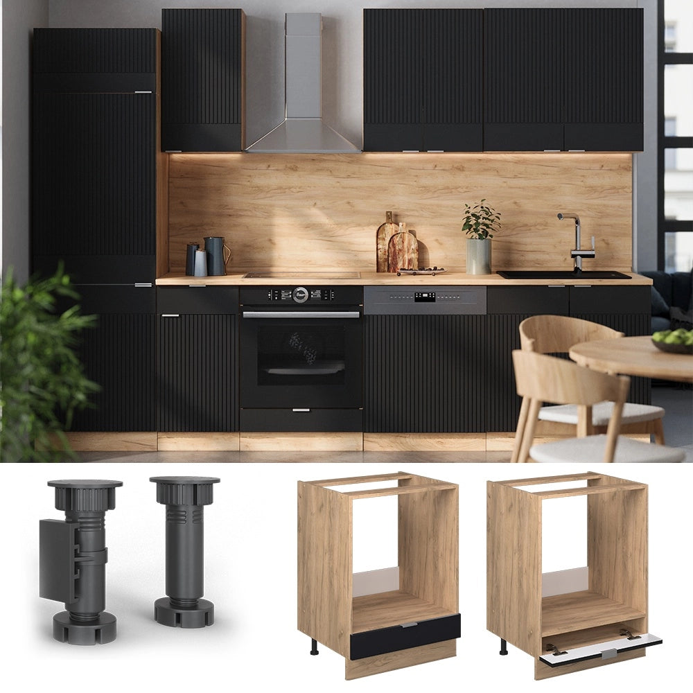 Mobile per forno da incasso Fame-Line Nero rigato/Rovere dorato 60 cm, PL Marmo Vicco