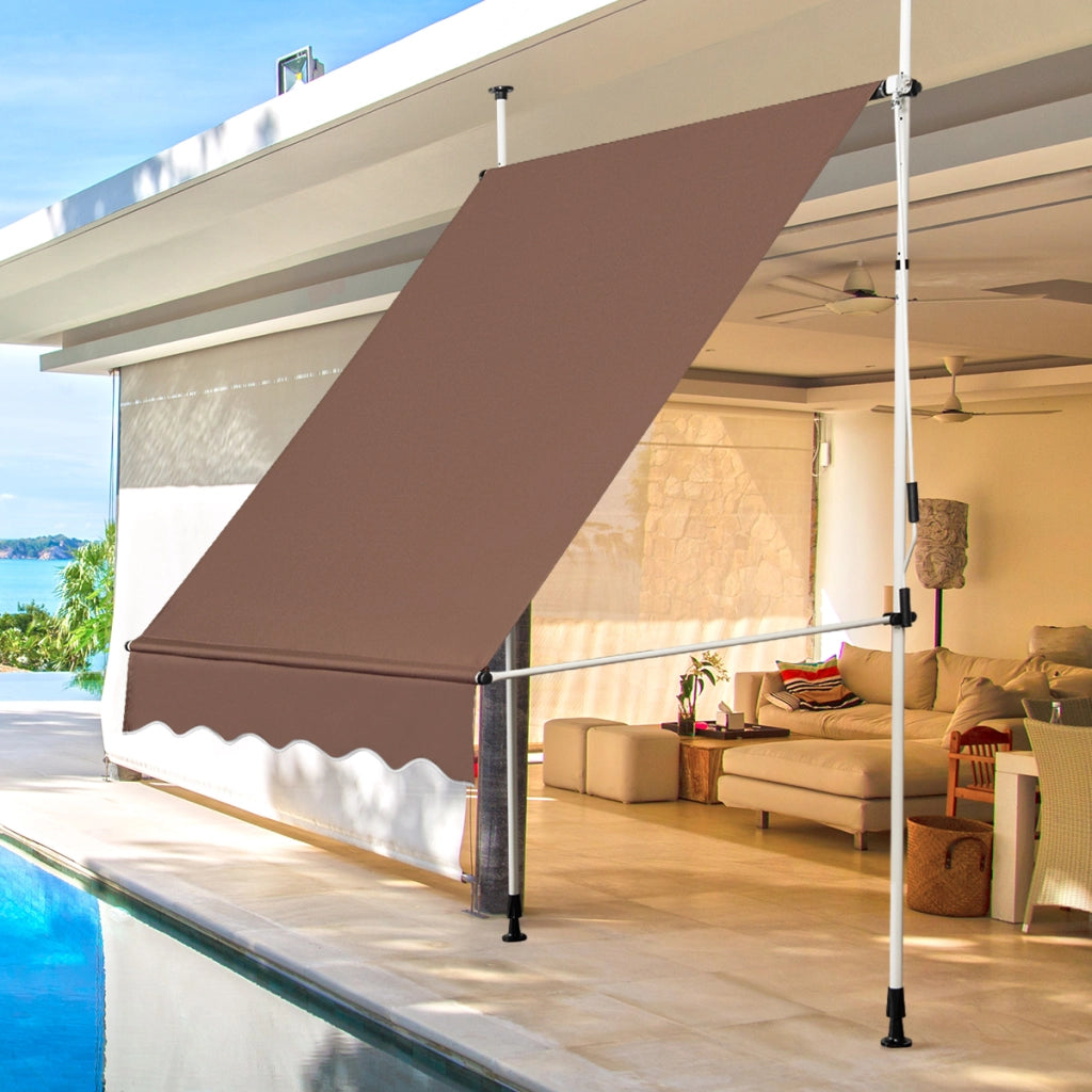 Tenda a molla da 150 cm di larghezza senza forare da balcone resistente ai raggi UV, Tenda regolabile in altezza Marrone-Tende parasole