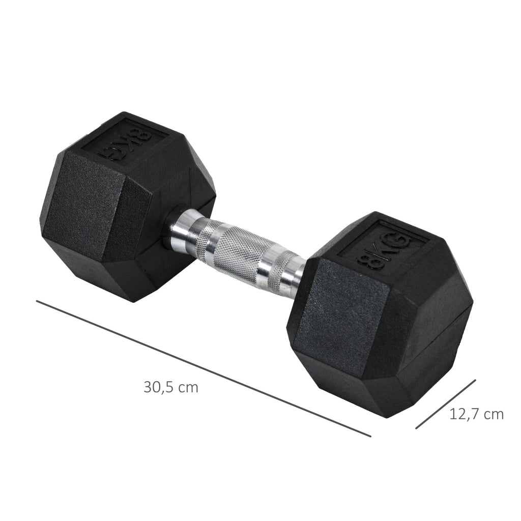 Manubri esagonali, set da 2, in ghisa, con impugnature zigrinate, set di manubri, pesi, in metallo e gomma, neri, 2 x 8 kg