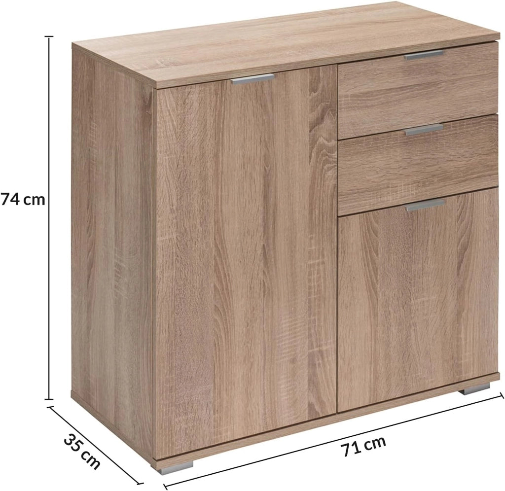 ® Cassettiera Alba 2 Cassetti 2 Ante 71x74x35 cm Mobile Comò Entrata Credenza Effetto Legno Mobiletto Ingresso