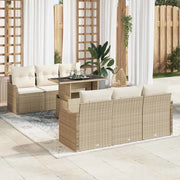 Set Divano da Giardino con cuscino 7 pcs Beige Poly Rattan