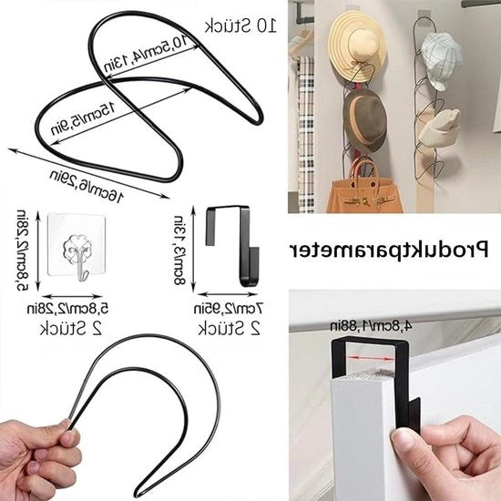 10 Pezzi di Supporto per Cappello per Porte, Maniglie per Borse, Sciarpe, Asciugamani, Abiti, Cravatte - Nero/Bianco