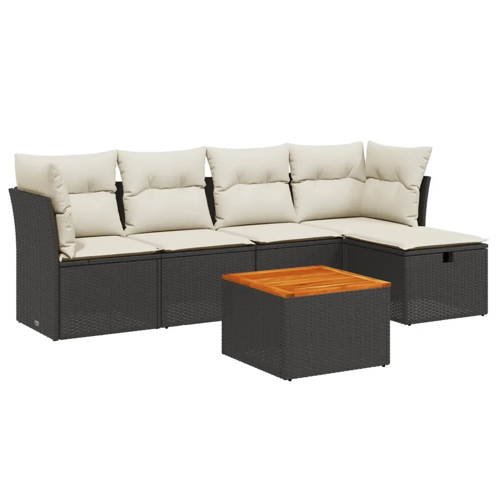 Set Divano da Giardino 6 pz con Cuscini-Sofa da Giardino-Divanetto da esterno Nero in Polyrattan 777692