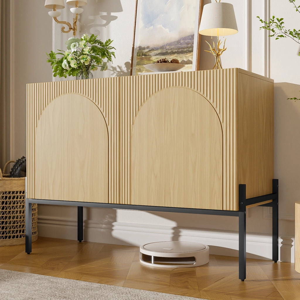 Sideboard moderno con 2 ante e gambe in metallo, finitura naturale, B 100 cm x H 75 cm x T 40 cm