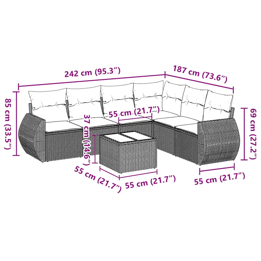 Set Divani da Giardino con Cuscini 7pz Nero Polyrattan 3253753