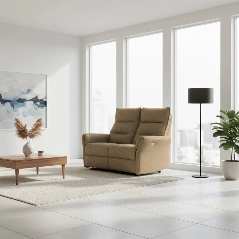 Divano recliner Softwave 2 posti elettrico in tessuto camel 134 cm
