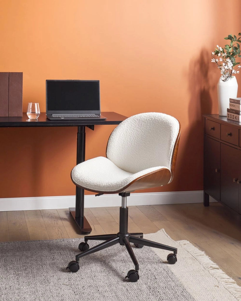 Sedia da ufficio in tessuto bianco e legno scuro e bianco arredamento da ufficio elegante