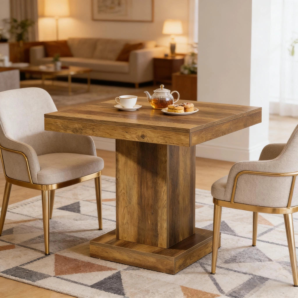Tavolo da pranzo per 1-4 persone con piano quadrato, stile rustico moderno, in MDF, marrone, 91 × 88 × 9,5 cm