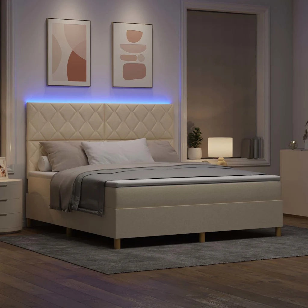 Letto a molle con materasso Crema 180 x 200 cm Tessuto 3343199