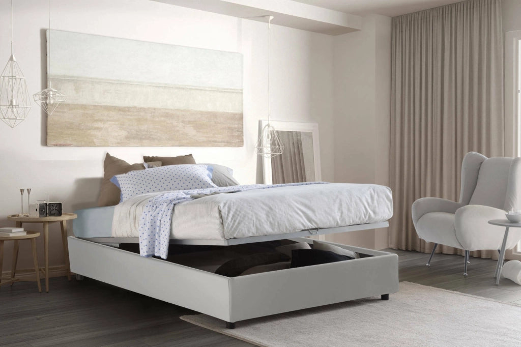 Letto Matrimoniale Abul, Letto Matrimoniale Contenitore Made in Italy, Bianco