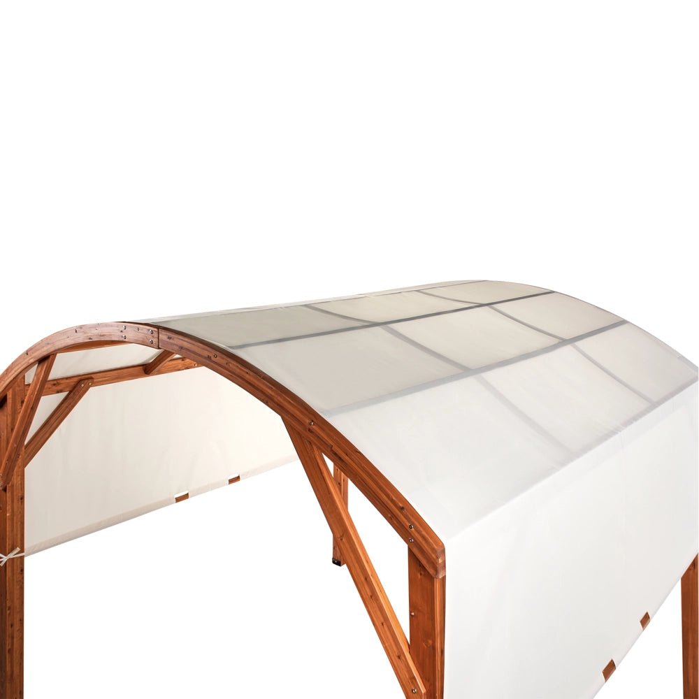Pergola in legno bianco sporco Tetto in tessuto Telaio in legno 303 x 300 cm Padiglione da giardino moderno industriale