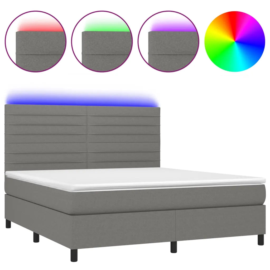 Letto a Molle Materasso e LED Grigio Scuro 180x200cm in Tessuto 3134974