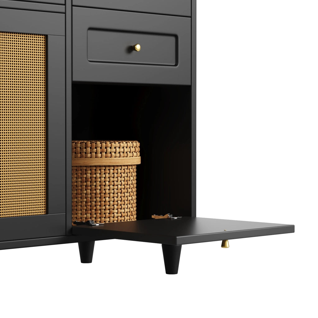 Credenza alta 120x45x195.5 cm con LED; 3 cassetti e ripiani regolabili in MDF e pannello truciolare nero