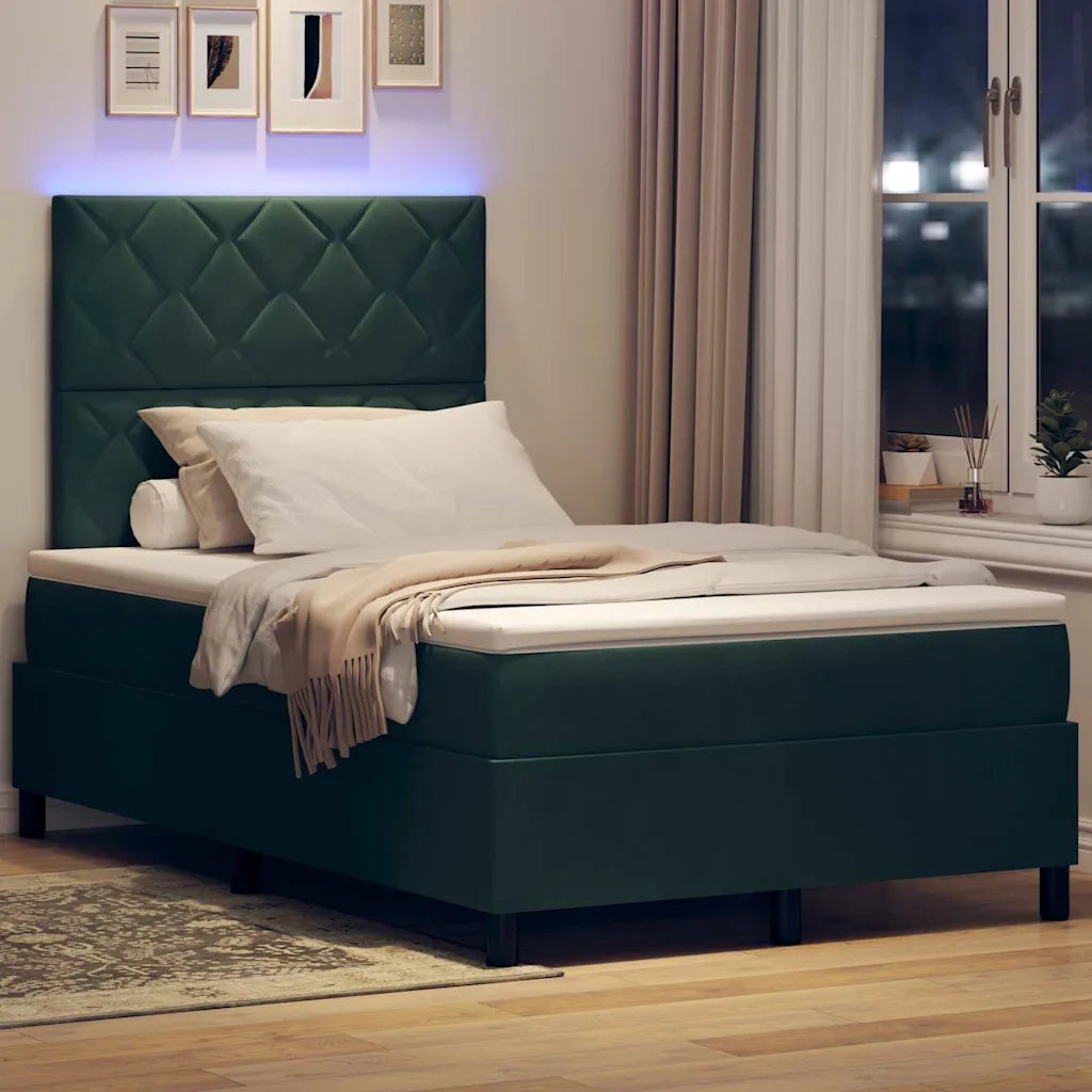 Letto a Sorgente LED Verde Scuro 120 x 200 cm Velluto 3343373