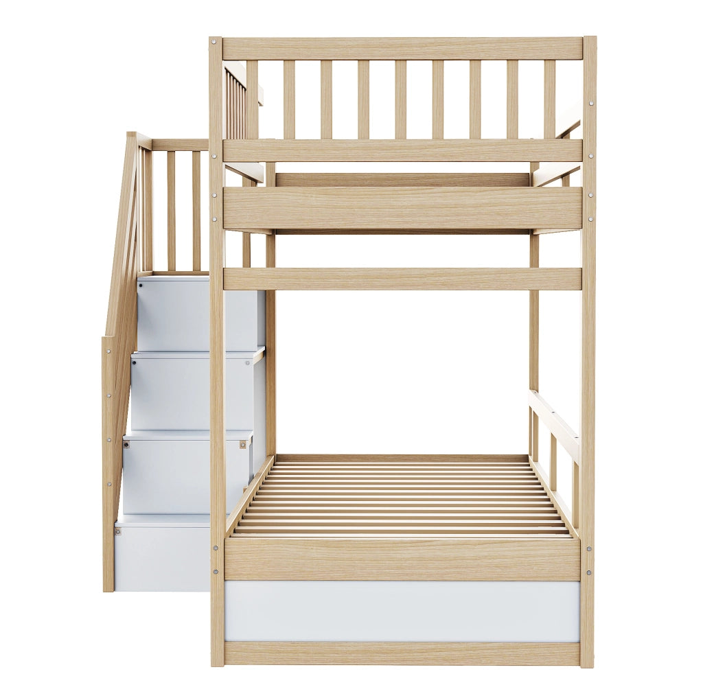 Letto a castello 90x200 cm in legno con scala contenitore