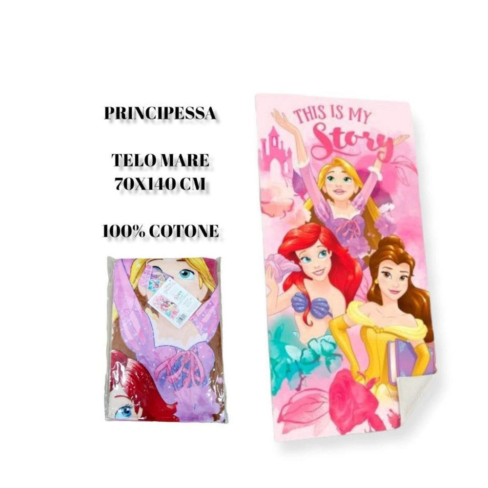 Trade Shop - Telo Mare In Cotone Principesse Disney Ariel Asciugamano Mare Piscina Bambini -
