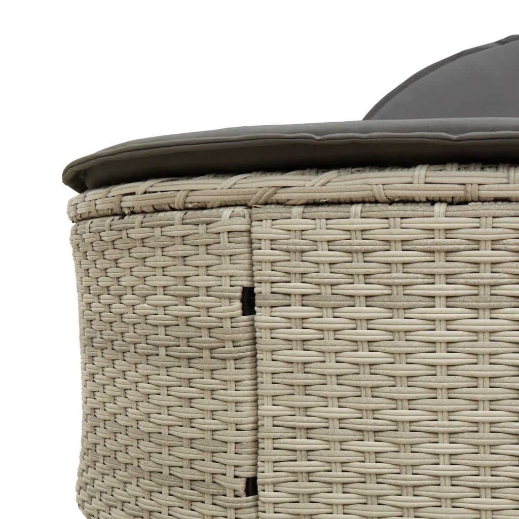 Lettino Prendisole | Sdraio da giardino | Lettino da sole Doppio con Cuscini Grigio Chiaro Polyrattan