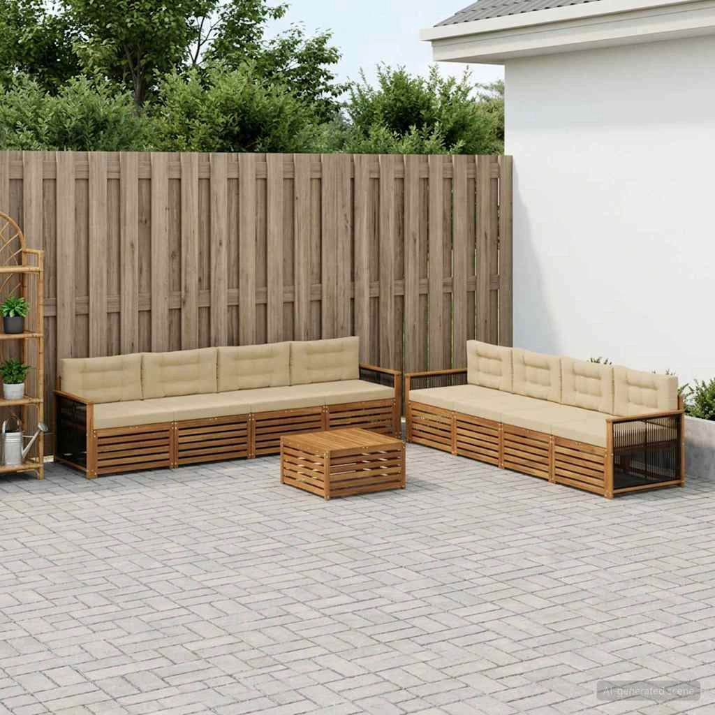 Set di divani da esterno 9 pz Naturale e Beige 3383176