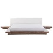 Letto ad acqua in stile giapponese in legno di frassino marrone 180 x 200 cm Testata in legno MDF testata in pelliccia sintetica