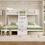 Letto a castello bianco in pino con funzione contenitore e parapetto 90x200 cm