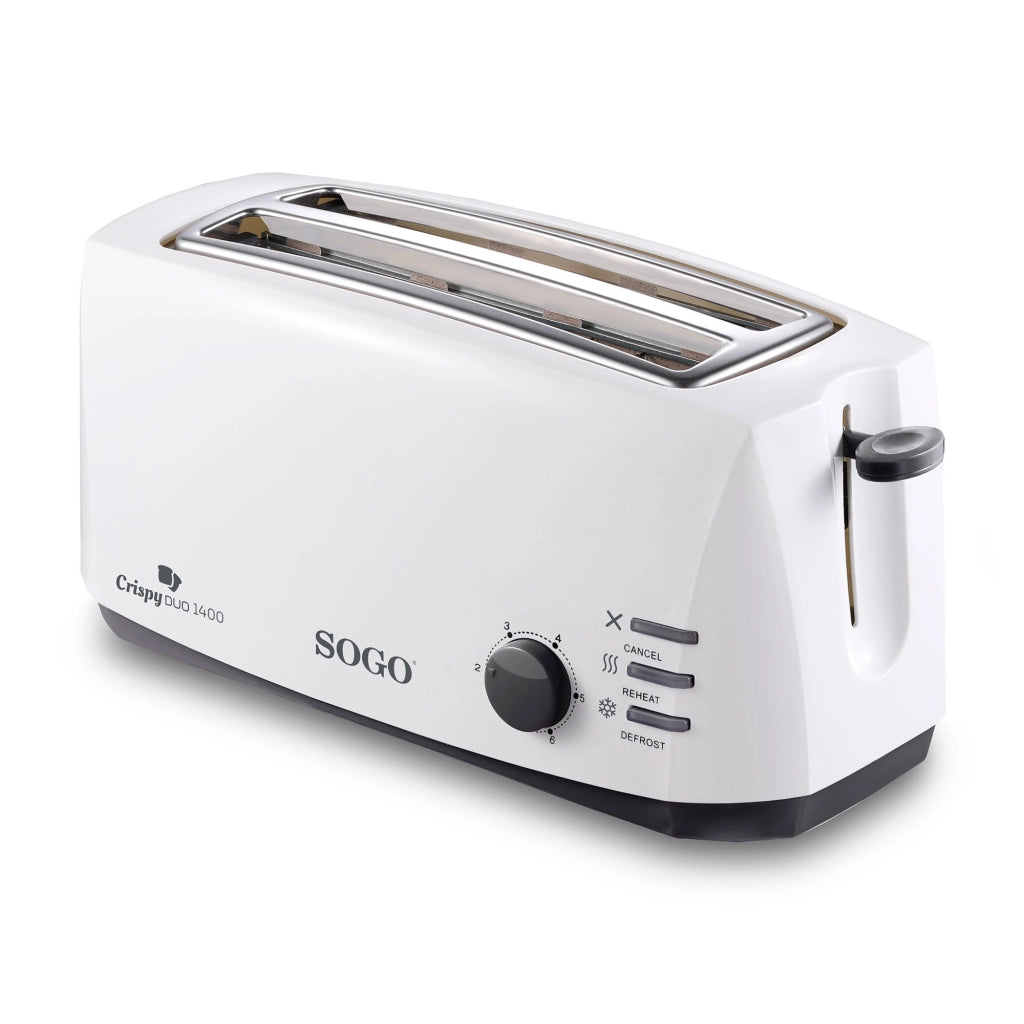 Tostapane elettrico 4 fette con ranure lunghe, 1400W, 6 livelli di tostatura, funzioni scongelamento e riscaldamento - SOGO