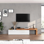 WHOUS Mobile porta tv Chronos estensibile con 1 anta a ribalta bianco/rovere 190/350x40x51 cm