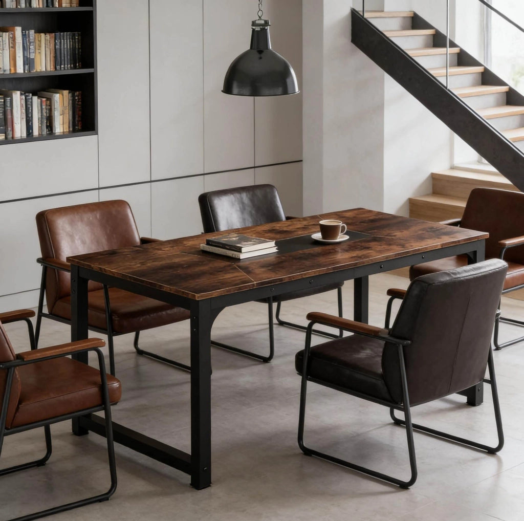 Tavolo da pranzo rettangolare industriale per 6-8 persone in metallo e legno
