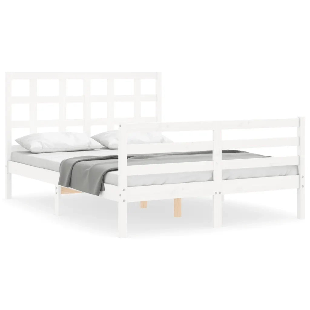 Giroletto con Testiera-Struttura Letto con testiera Bianco 120x200 cm in Legno Massello 485251