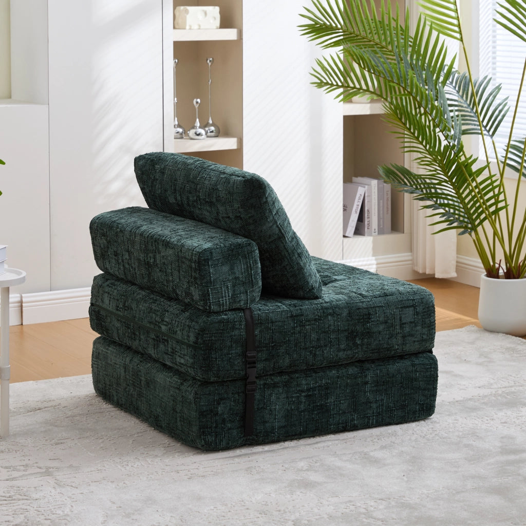 DIVANO LETTO Pieghevole 79x180 cm in Chenille Verde smeraldo con cuscini