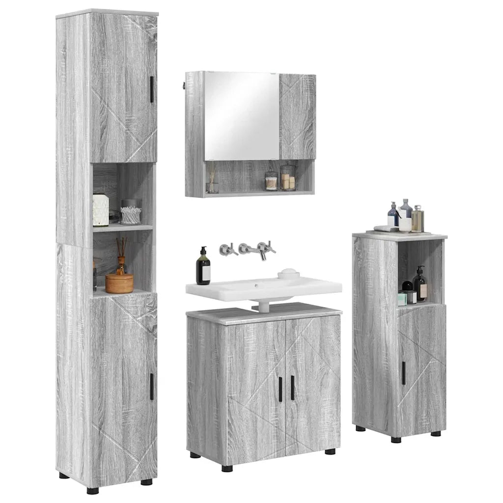 Set di mobili per il bagno con porta 4 pcs Grigio Sonoma 3392969