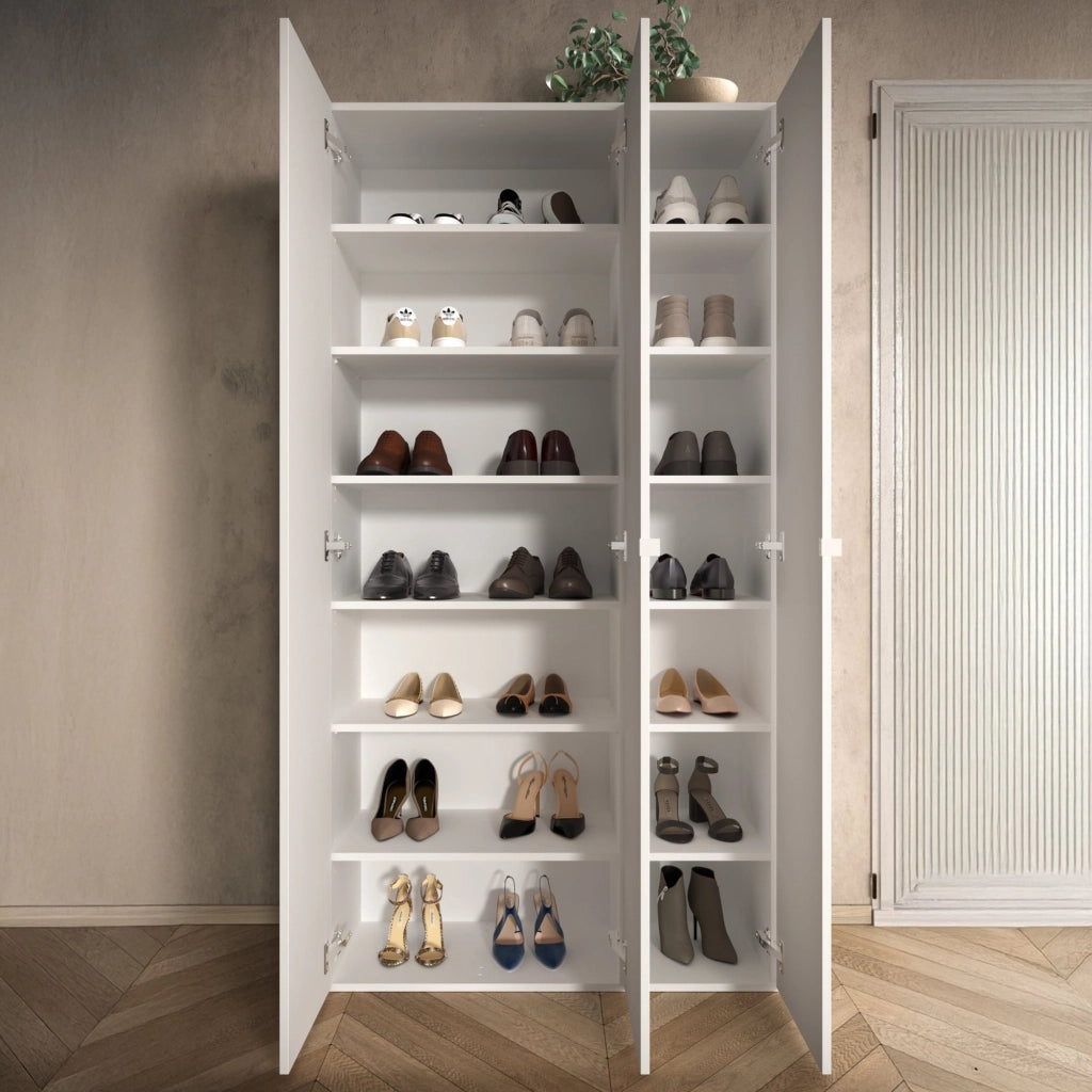 Mobile Portascarpe Pertiche, Scarpiera 12 Ripiani, 95x35x186h cm Bianco Lucido