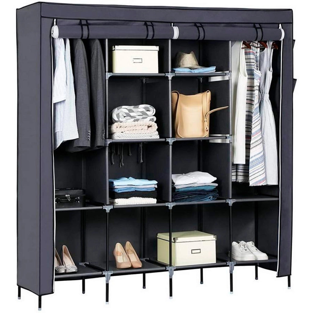 Armadio Vestiario In Tessuto Con Ante Con Cerniera E Tasche Laterali Nyana Home Misure 170x167x45cm Grigio