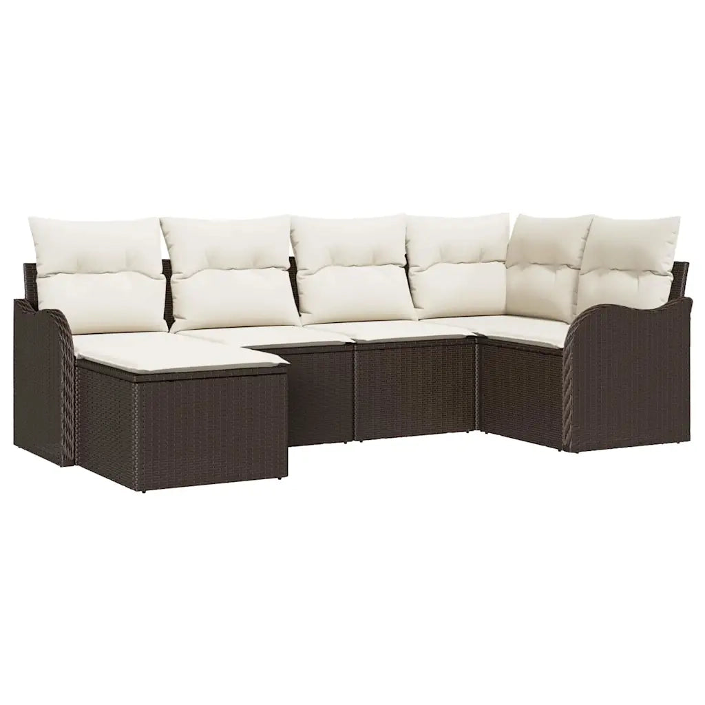Set Divano da Giardino con cuscino 6 pcs Marrone Poly Rattan 3345768