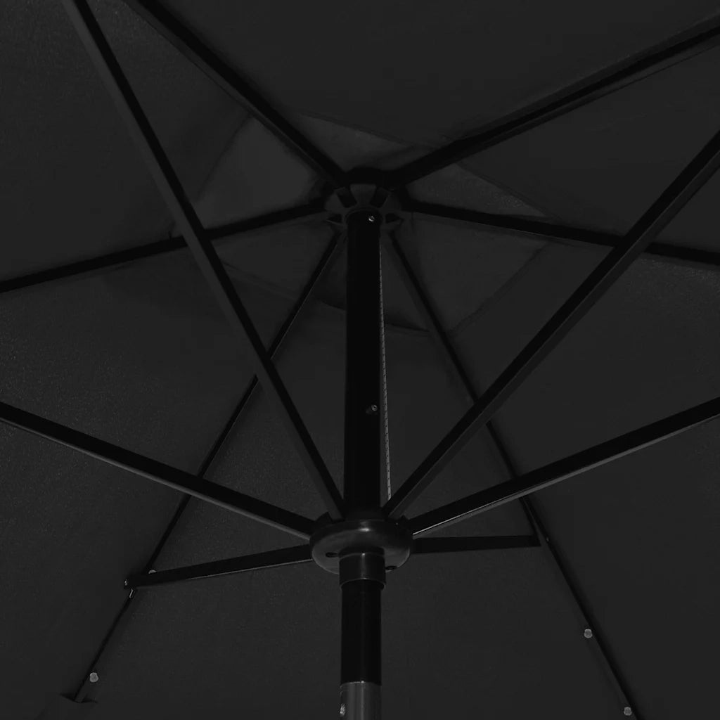 Ombrellone da Esterni con LED e Palo in Acciaio Nero 2x3 m