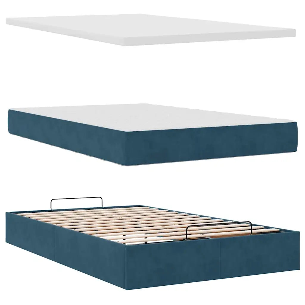 Struttura Letto Pouf con Materasso Blu Scuro 120x200 cm Velluto 3311913