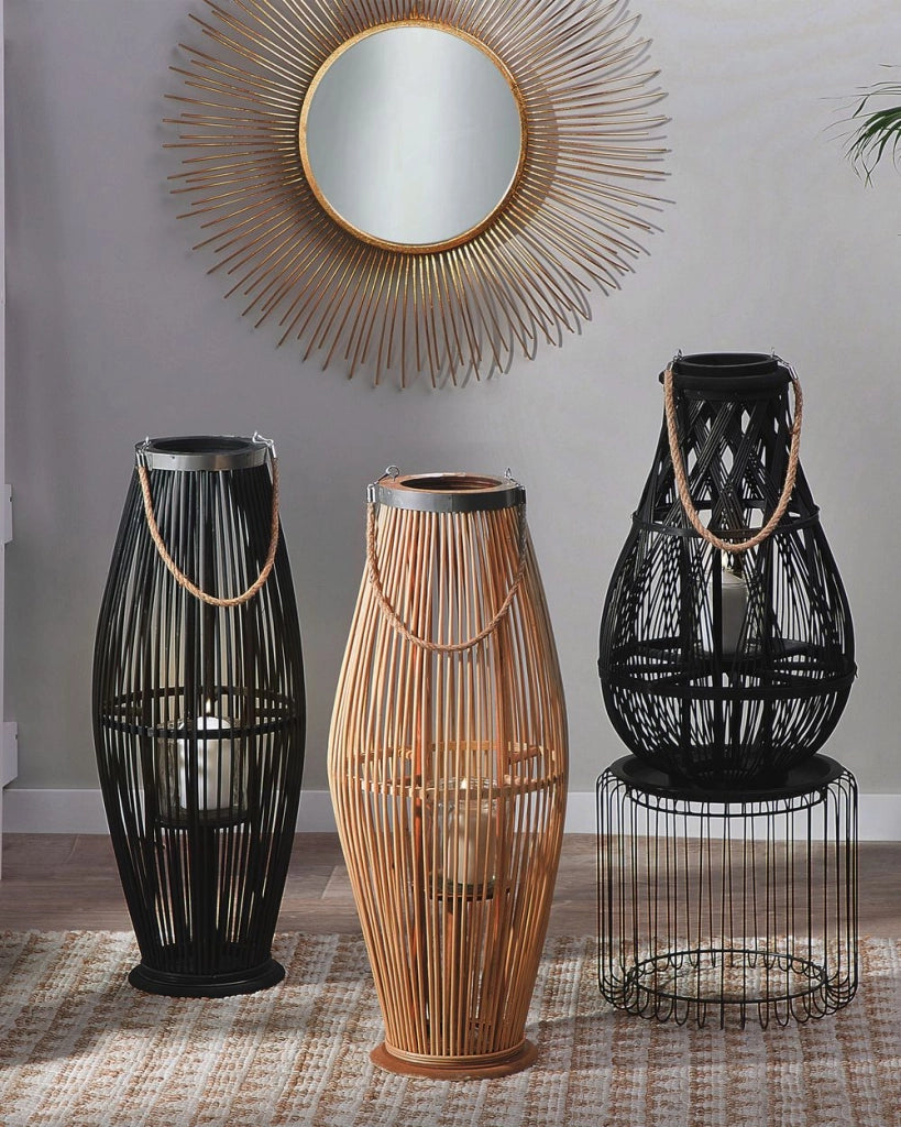 Lanterna in bambù naturale intrecciato marrone chiaro 72 cm per interni ed esterni Boho scandinavo