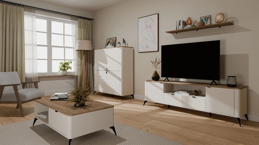 Cassettiera CORDOBA 4d cashmere beige rovere CASTELLO mobile 4 ante 8 ripiani salon per camera e soggiorno