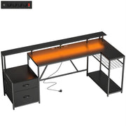 Scrivania da Gaming Angolare 192,5x80x86,5 cm con Hub di Ricarica Luci LED e Supporto Monitor in Legno e Acciaio Nero