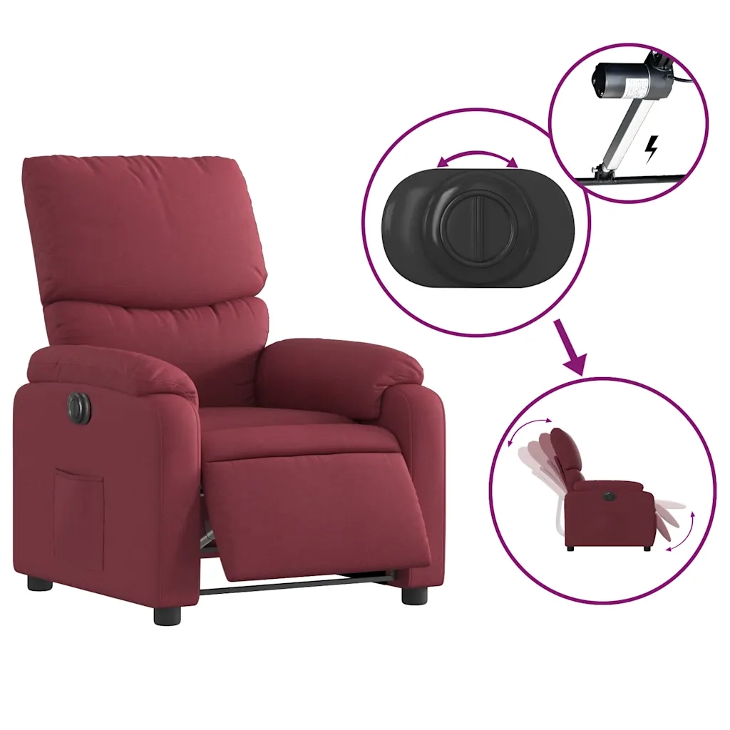 Poltrona Elettrica Reclinabile-Divano Sedia Rosso Vino in Tessuto 340845