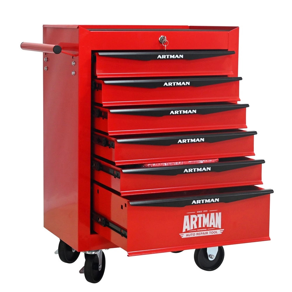 Cassettiera Porta Utensili su Ruote ¨C MINIMAL ¨C Metallo Rosso e Nero, 6 Cassetti