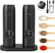 Molitore di Pepe e Sale Automatico Elettrico con Luce LED Bianca - Ricaricabile - Comando con una Mano - Regolazione di Grana - Riempibile e Portatile - Cucina Ristorante Campeggio
