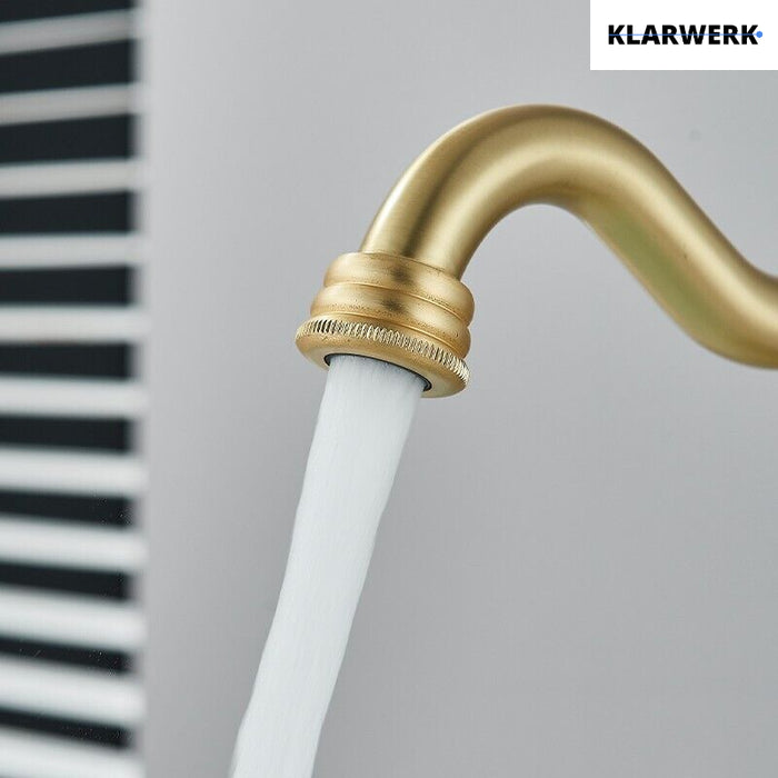 JULIAN | Rubinetto da bagno alto vintage oro spazzolato | Miscelatore retrò in acciaio inox per lavabo freestanding | Bagno con rubinetto gastronomico