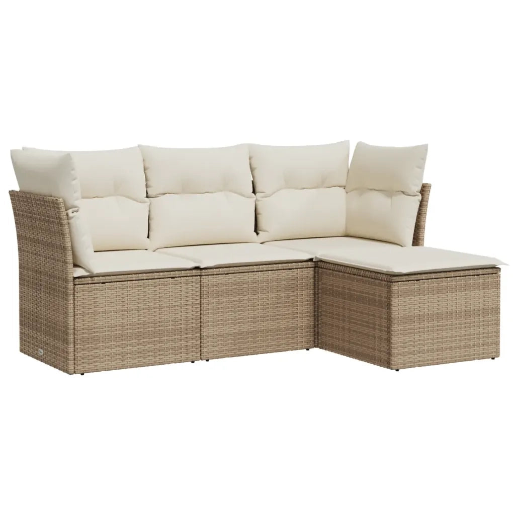 Set Divano da Giardino 4 pz con Cuscini Beige in Polyrattan