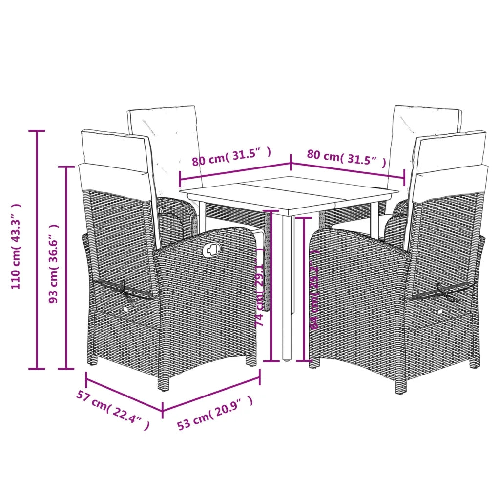 Set Pranzo da Giardino 5pz con Cuscini Grigio Chiaro Polyrattan