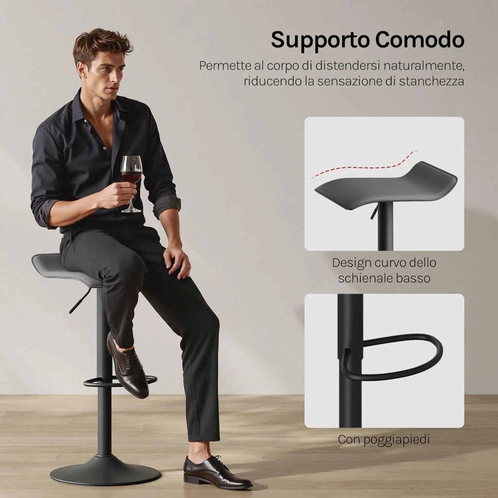 Sgabelli da Cucina Set di 4, Sgabello da Bar Colazione Regolabile in Altezza, Sgabello da Banco Girevole a 360°per Bar, Cucina, Banco, Caffè, PVC+Metallo, con Poggiapiedi, Grigio+Nero