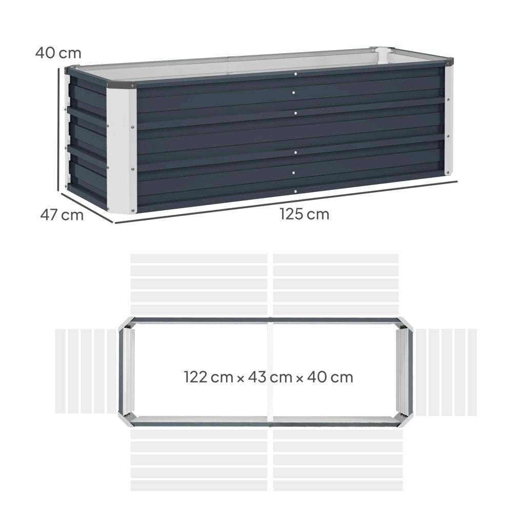 Letto rialzato in acciaio per orto e giardino 125x47x40 cm grigio