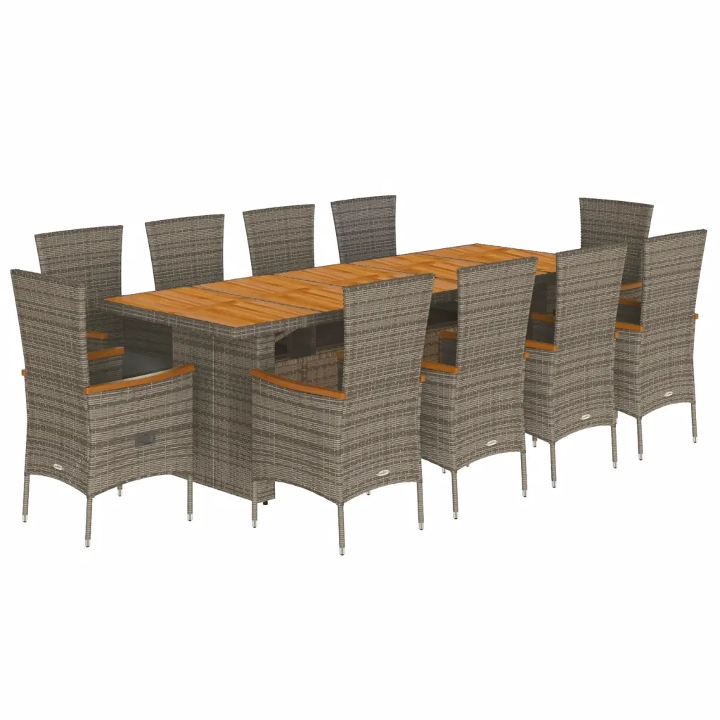 Set da Pranzo da Giardino 11pz con Cuscini in Polyrattan Grigio 3277545