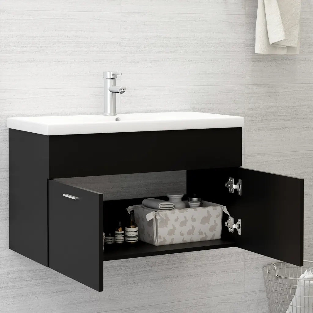 Mobile SottoLavabo | Armadio Lavabo Nero 80x38,5x46 cm in Legno Multistrato