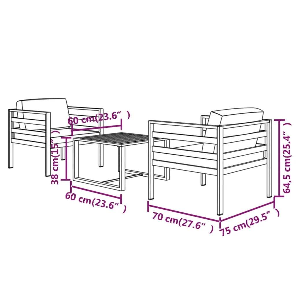 Set Divani da Giardino 3 pz con Cuscini in Alluminio Antracite 3107780